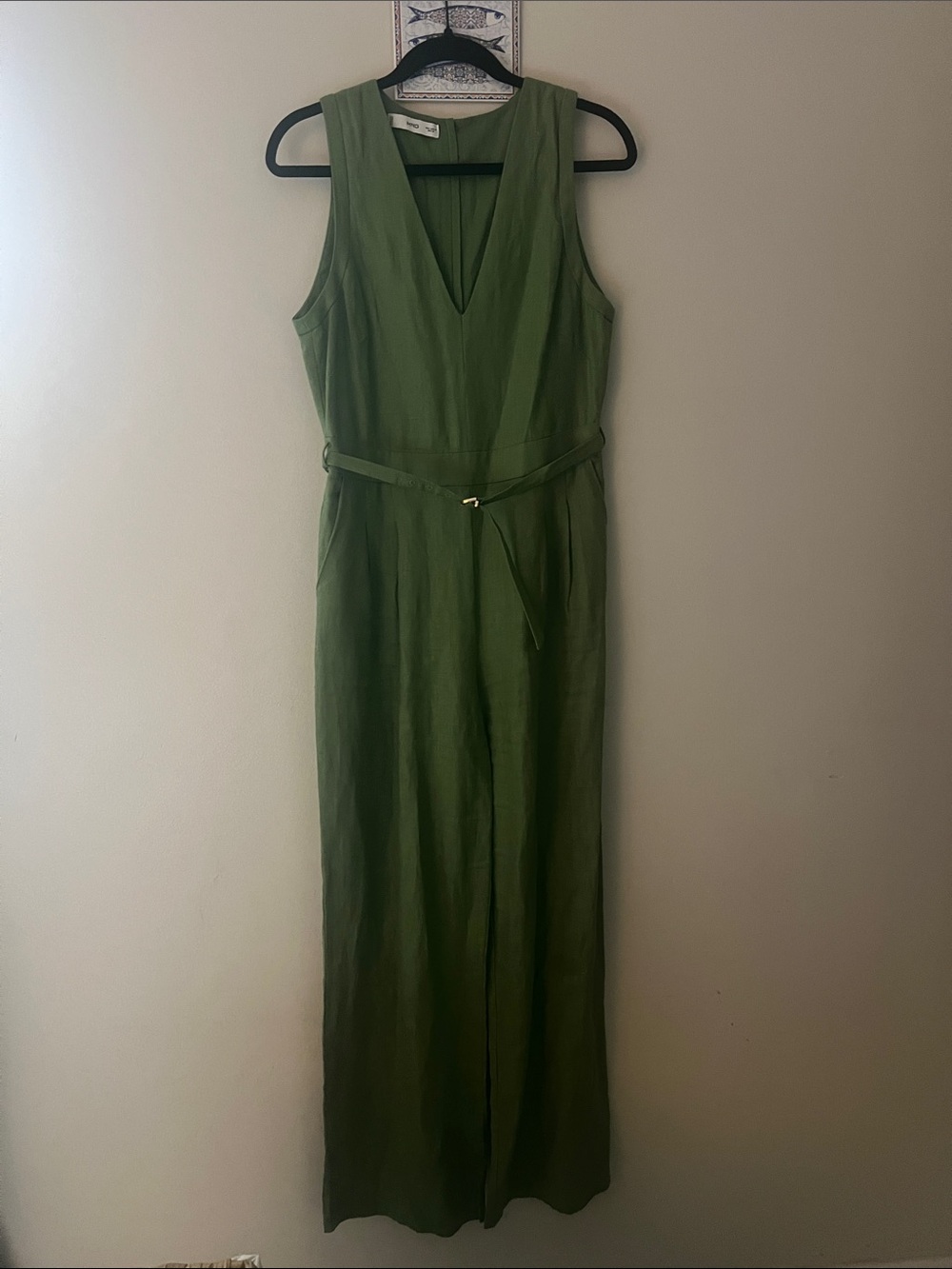 Mango Green V-Neck Sleeveless Jumpsuit